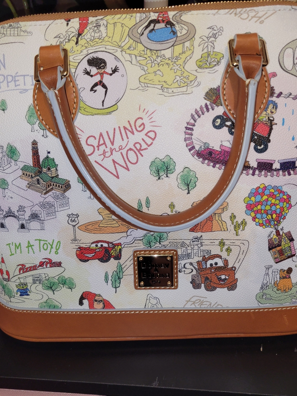 Dooney & Bourke Cream Satchel with Multicolor Sketch Print Disney Parks